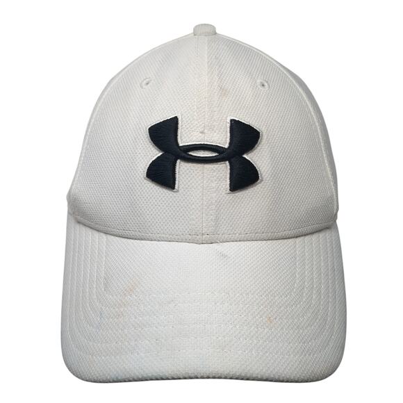 Under Armour Fitted Baseball Cap White Large Lightweight Embroidered 6 Panel - Picture 1 of 9